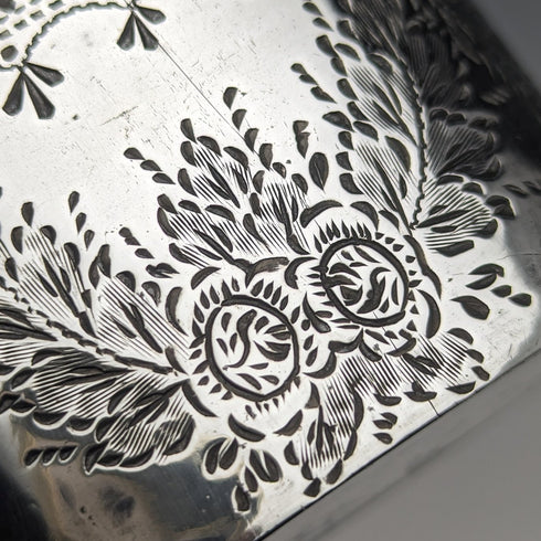 Late 19th century British antique silver plate decoration glass skittle hip flask