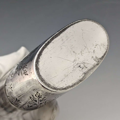 Late 19th century British antique silver plate decoration glass skittle hip flask