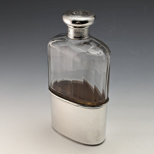 1900 British Antique Sterling Silver Lid Glass Skittles Hip Flask Mappin Brothers