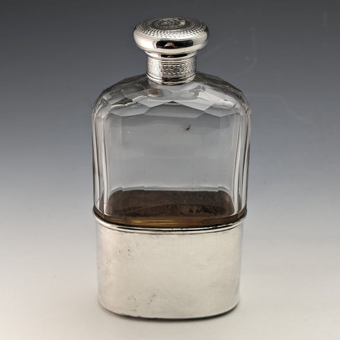 1900 British Antique Sterling Silver Lid Glass Skittles Hip Flask Mappin Brothers
