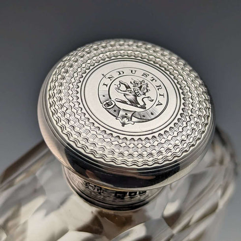 1900 British Antique Sterling Silver Lid Glass Skittles Hip Flask Mappin Brothers
