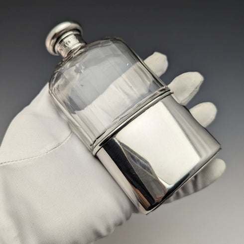 1900 年英國古董純銀蓋玻璃彩虹柱酒壺 Mappin Brothers