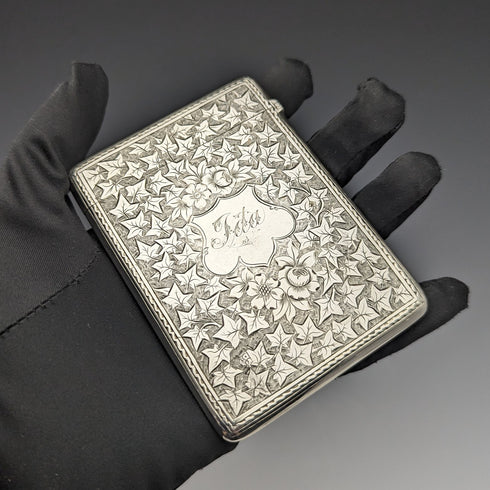 1887 British Antique Sterling Silver Card Case 76g George Unite
