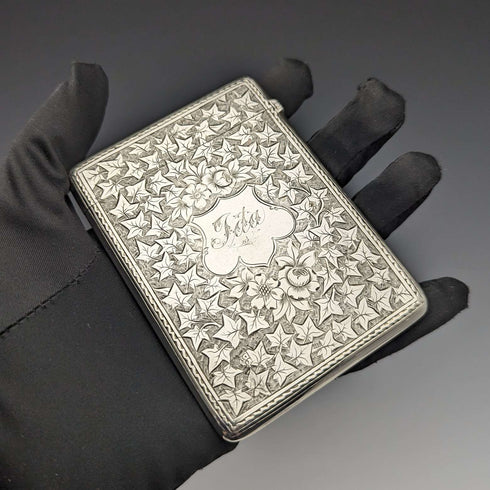 1887年 英国アンティーク 純銀製カードケース 76g George Unite