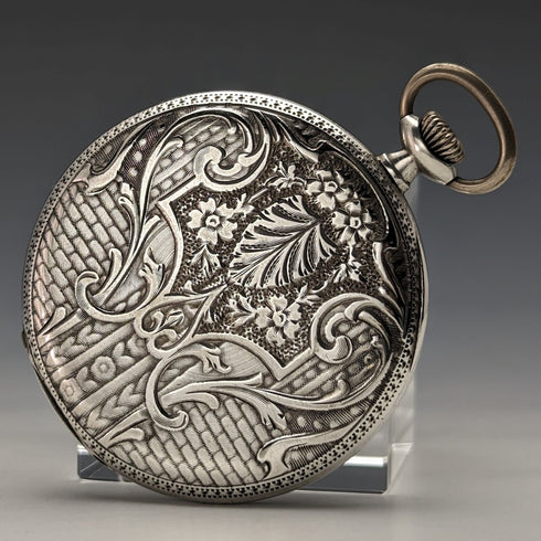 古董瑞士 Longbeen 懷錶薄銀側獵人錶殼,工作狀態良好