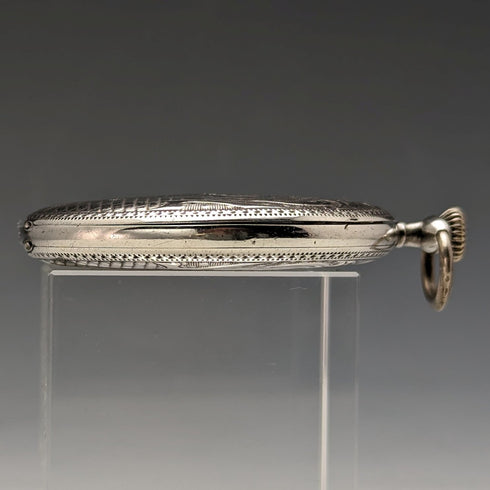 古董瑞士 Longbeen 懷錶薄銀側獵人錶殼,工作狀態良好