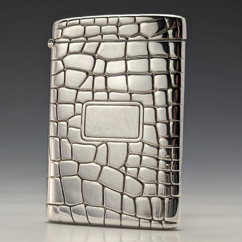 2001 British Vintage Sterling Silver Crocodile Pattern Card Case 62g Carr's of Sheffield
