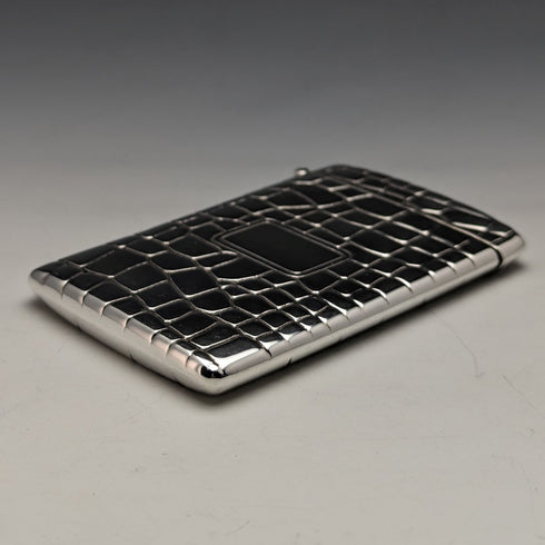 2001 British Vintage Sterling Silver Crocodile Pattern Card Case 62g Carr's of Sheffield