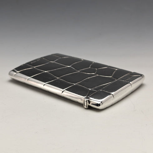 2001 British Vintage Sterling Silver Crocodile Pattern Card Case 62g Carr's of Sheffield