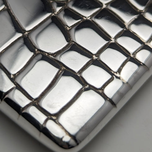 2001 British Vintage Sterling Silver Crocodile Pattern Card Case 62g Carr's of Sheffield
