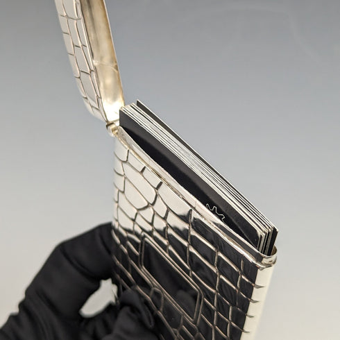 2001 British Vintage Sterling Silver Crocodile Pattern Card Case 62g Carr's of Sheffield