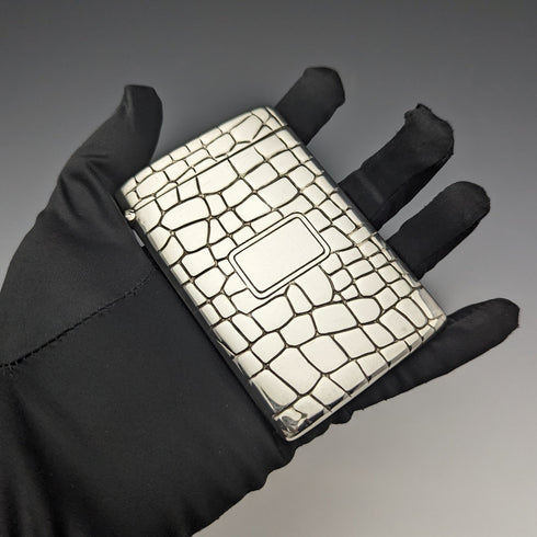 2001 British Vintage Sterling Silver Crocodile Pattern Card Case 62g Carr's of Sheffield