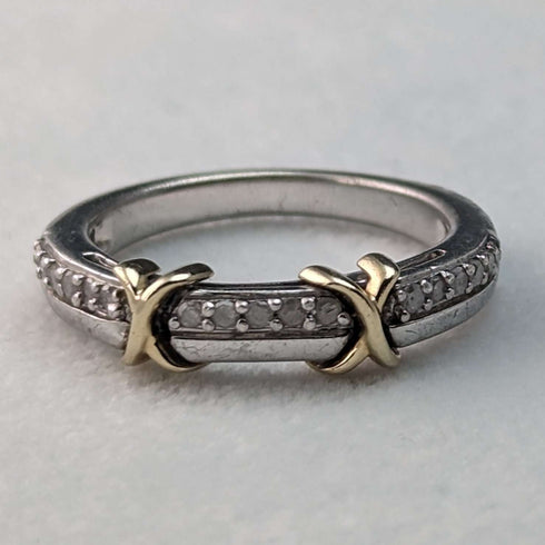 British Vintage Jewelry Mele Diamond & 9ct Gold & Sterling Silver Ring
