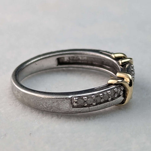 British Vintage Jewelry Mele Diamond & 9ct Gold & Sterling Silver Ring