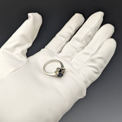 英国ヴィンテージジュエリー ブルー&ホワイトストーン 純銀リング 指輪