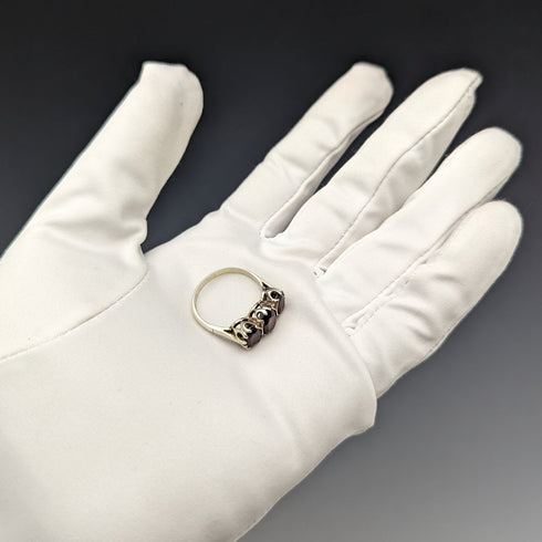 1977年 英国ヴィンテージジュエリー 3ガーネット 純銀リング 指輪