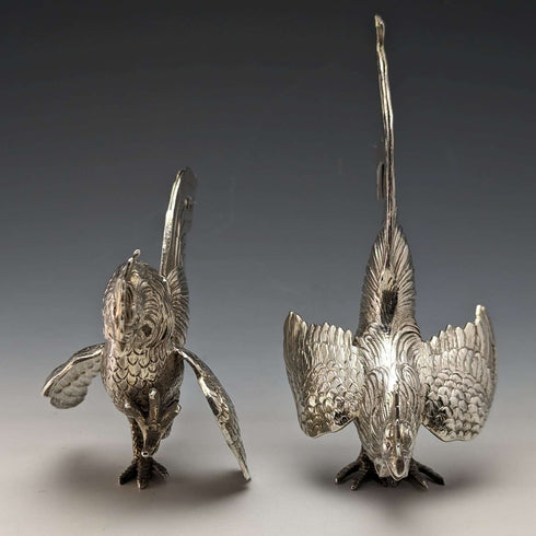 1962 German Vintage Sterling Silver Fighting Cock Figurine Pair Total 242g Israel Freeman