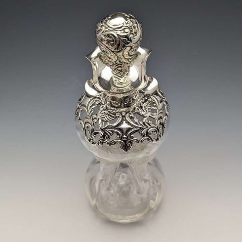 1900 British Antique Sterling Silver Decanter Glug Glug Glass Decanter
