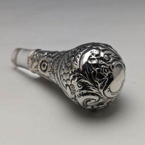 1900 British Antique Sterling Silver Decanter Glug Glug Glass Decanter
