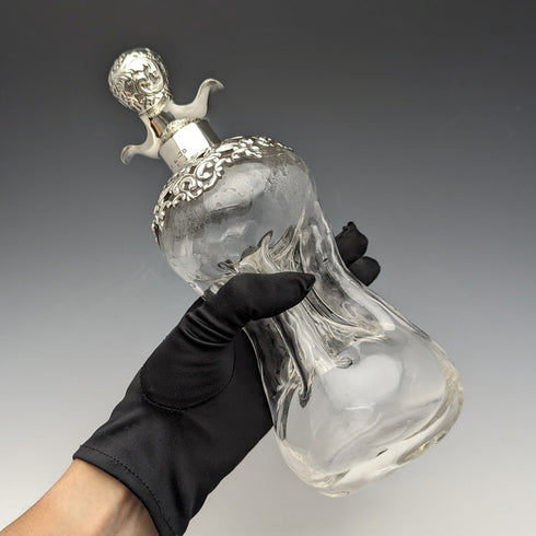 1900 年英國古董純銀醒酒器 Glug Glug 玻璃醒酒器
