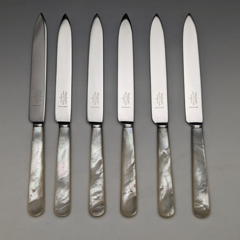 1950's British Vintage White Pearl Handle Cutlery 6 Pair Set with Case Mappin & Webb