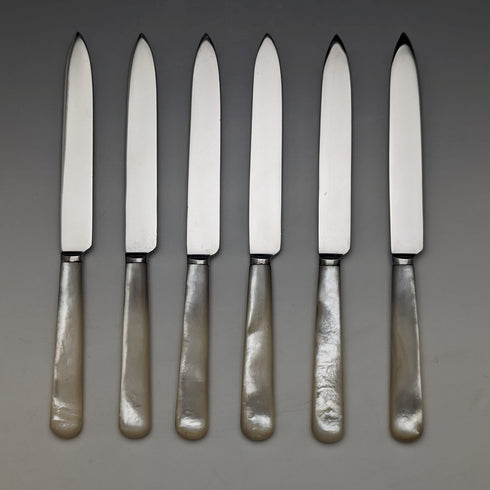1950's British Vintage White Pearl Handle Cutlery 6 Pair Set with Case Mappin & Webb