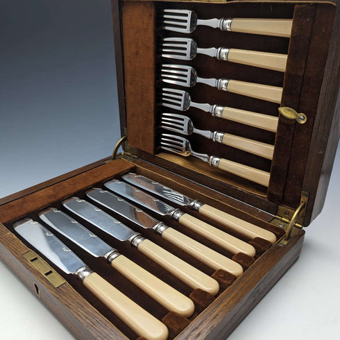 英國復古樹脂手把魚餐具 6 副套裝木盒 Cooper Brothers