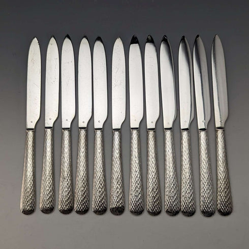 British Vintage Silver Plated Cutlery 12 Pair Set in Wooden Box Elkington