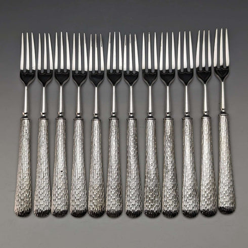 British Vintage Silver Plated Cutlery 12 Pair Set in Wooden Box Elkington