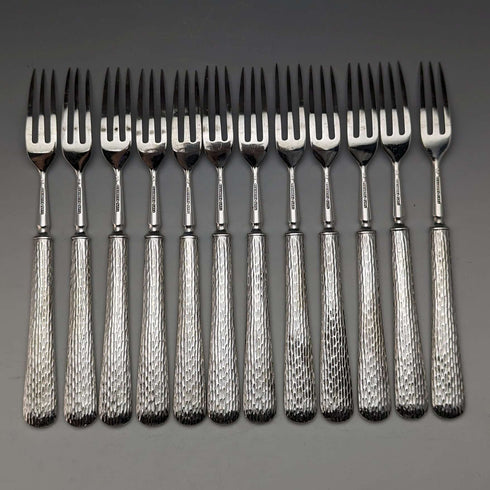 British Vintage Silver Plated Cutlery 12 Pair Set in Wooden Box Elkington