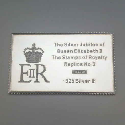 1977 Elizabeth II 25th Coronation Jubilee Sterling Silver 5 Pound Stamp Replica 40g
