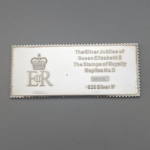 1977 Elizabeth II 25th Coronation Jubilee Sterling Silver 1 Pound Stamp Replica 32g