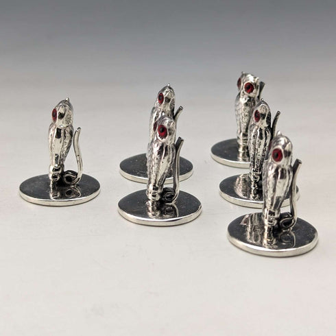 Vintage Sterling Silver Owl Shape Menu Holder Set of 6