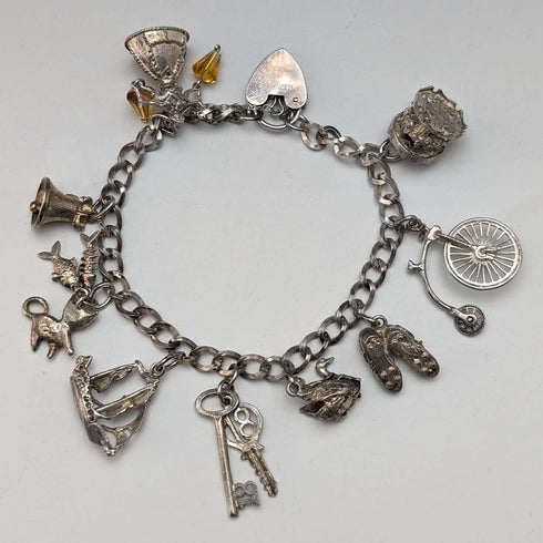 1979 British Vintage Sterling Silver Charm Bracelet 34g