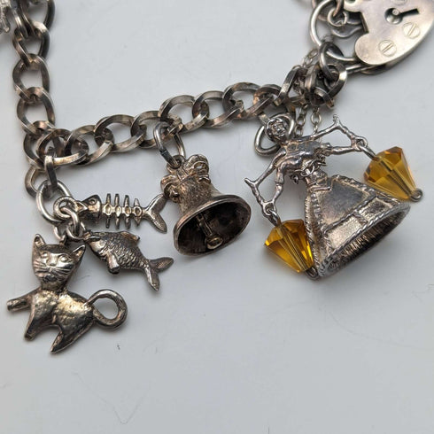 1979 British Vintage Sterling Silver Charm Bracelet 34g