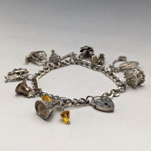 1979 British Vintage Sterling Silver Charm Bracelet 34g