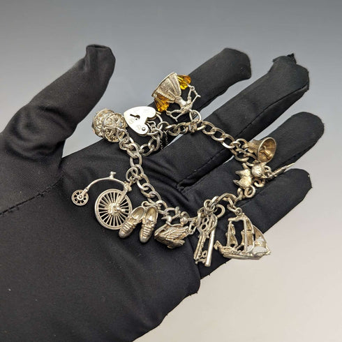 1979 British Vintage Sterling Silver Charm Bracelet 34g