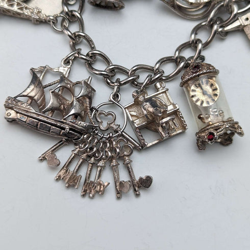 1975 British Vintage Silver Charm Bracelet 80g