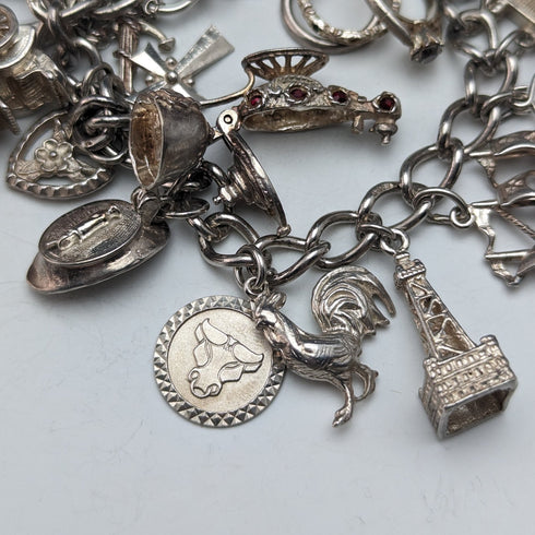 1975年 英国ヴィンテージ シルバー チャームブレスレット 80g