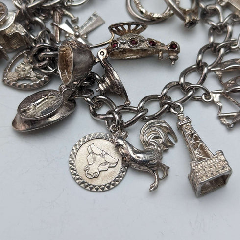 1975 British Vintage Silver Charm Bracelet 80g