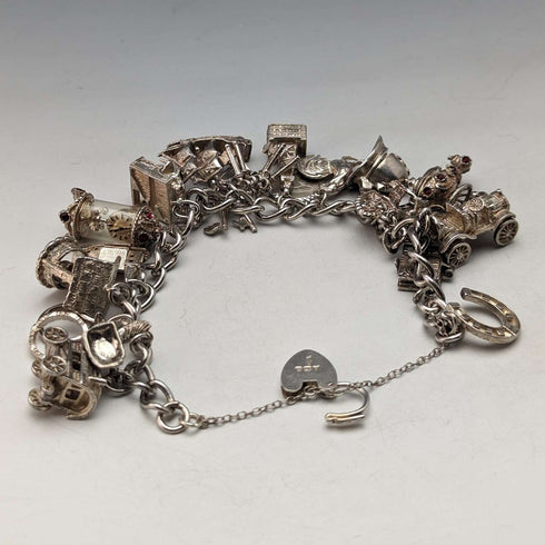 1975 British Vintage Silver Charm Bracelet 80g