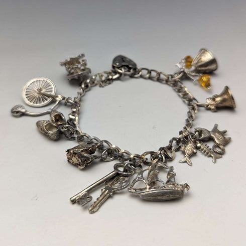 1979 British Vintage Sterling Silver Charm Bracelet 34g