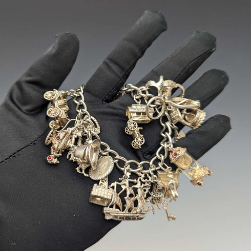 1975 British Vintage Silver Charm Bracelet 80g