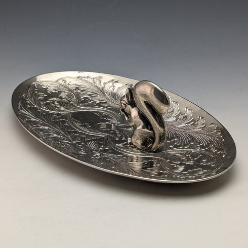 英國復古鍍銀松鼠裝飾橢圓形盤子