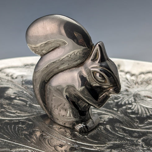 英國復古鍍銀松鼠裝飾橢圓形盤子