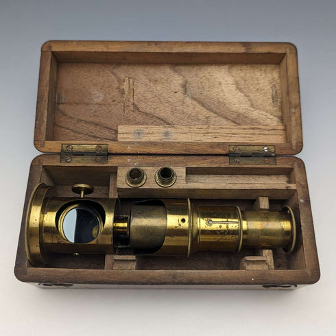 Early 20th Century Antique Brass Microscope in Wooden Box