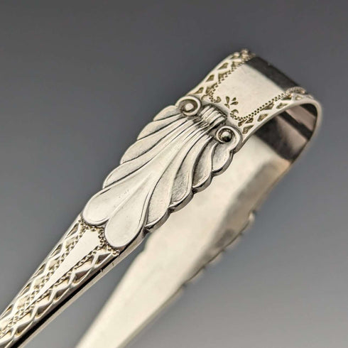 1908 British Antique 6 Sterling Silver Tea Spoons & Sugar Tongs Set in Case Atkin Brothers