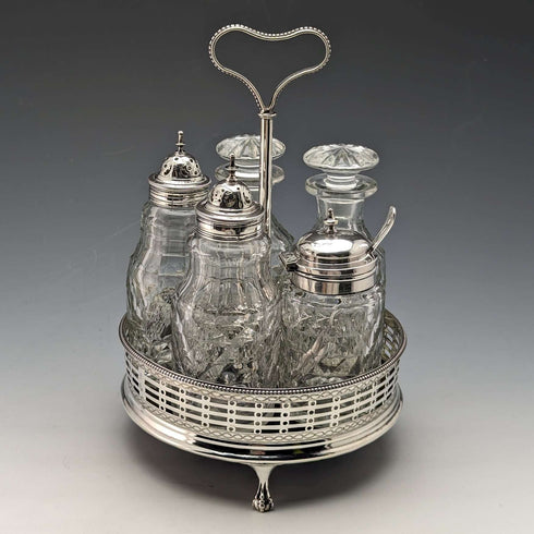 1779 British Antique Sterling Silver & Cut Glass Condiment Set Philip Freeman