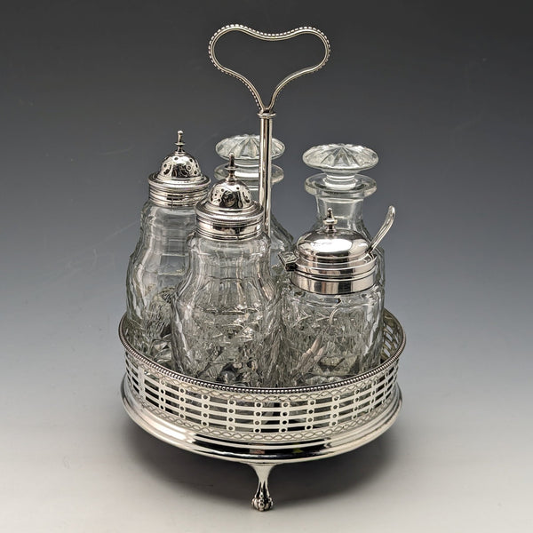 1779 British Antique Sterling Silver & Cut Glass Condiment Set Philip Freeman