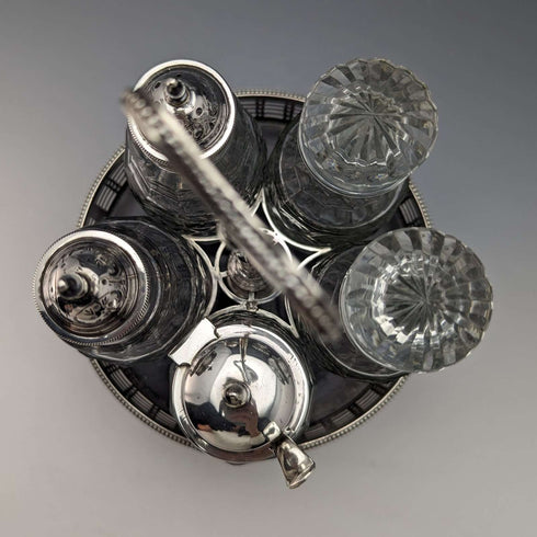 1779 British Antique Sterling Silver & Cut Glass Condiment Set Philip Freeman